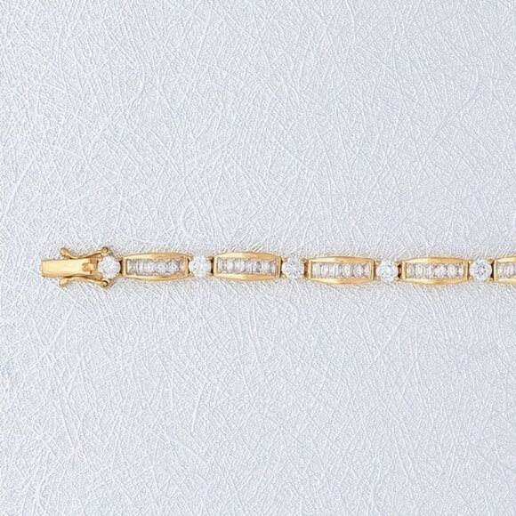 Gold Vermeil Cubic Zirconia  Baguette Panel Tennis 7" Bracelet - Picture 2 of 2